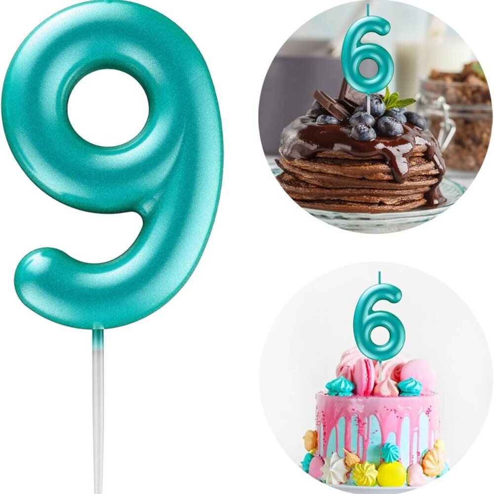 Blue Number 9 Candle Happy Birthday 3D Number Candles for Birthday Cake Party De